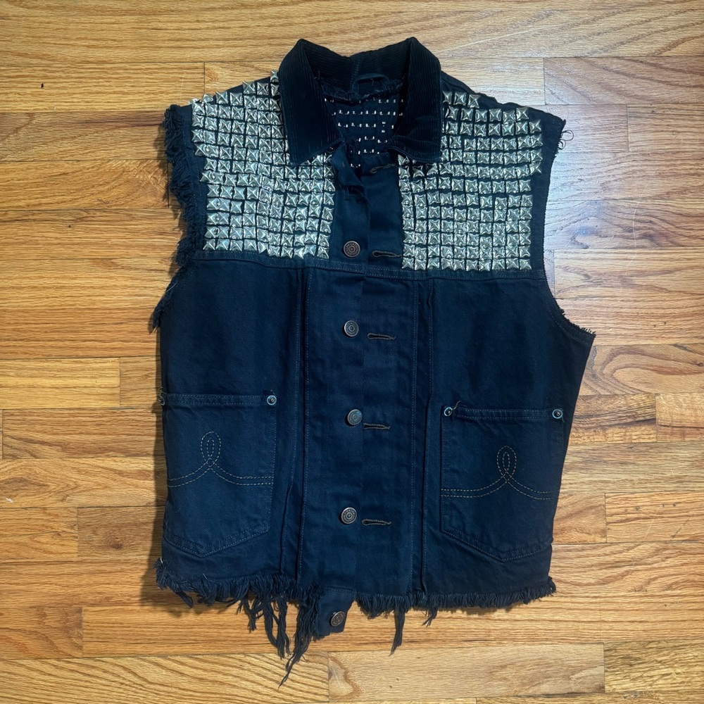 Studded Black Denim Vest